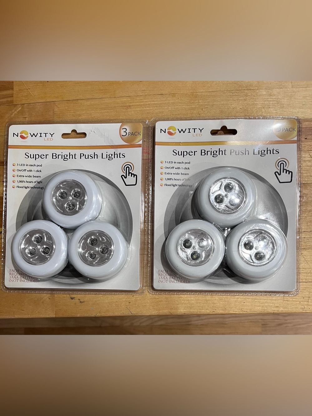 2 New 3-packs of Nowity LED Super Bright Push Lights.Cabinet, closet Task Lights